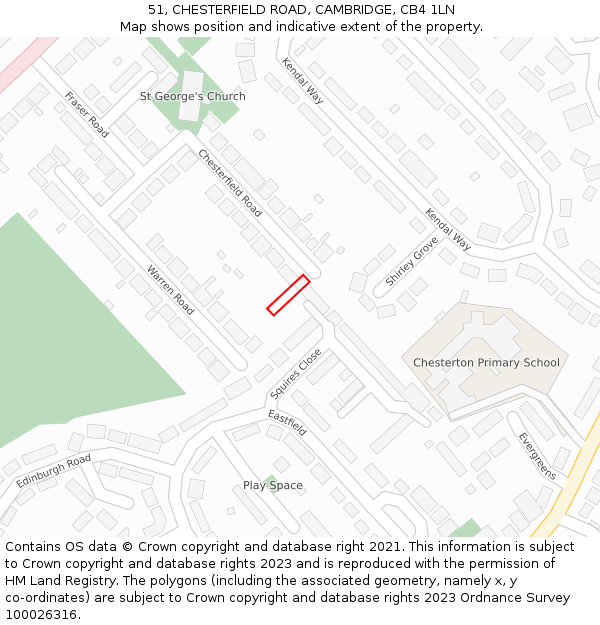 51, CHESTERFIELD ROAD, CAMBRIDGE, CB4 1LN: Location map and indicative extent of plot