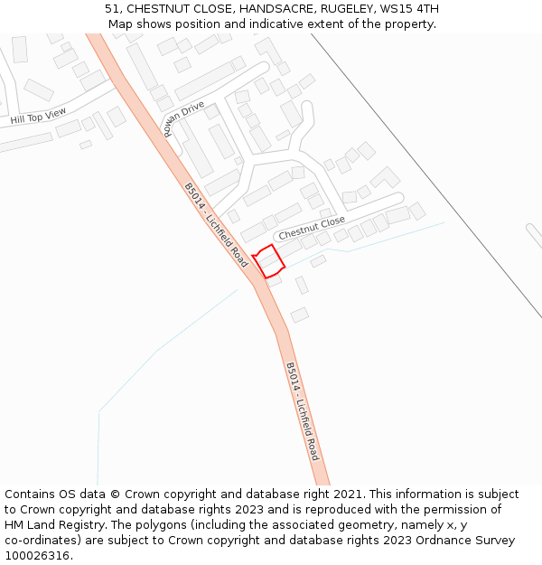 51, CHESTNUT CLOSE, HANDSACRE, RUGELEY, WS15 4TH: Location map and indicative extent of plot