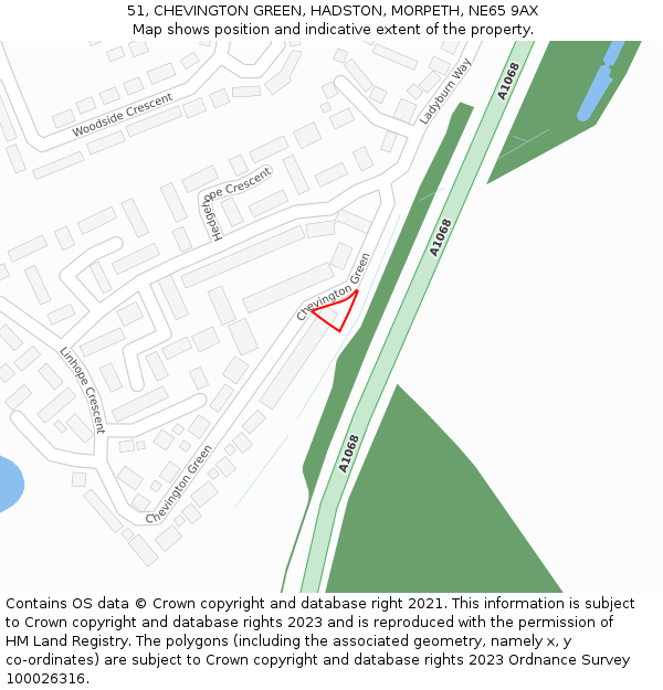 51, CHEVINGTON GREEN, HADSTON, MORPETH, NE65 9AX: Location map and indicative extent of plot