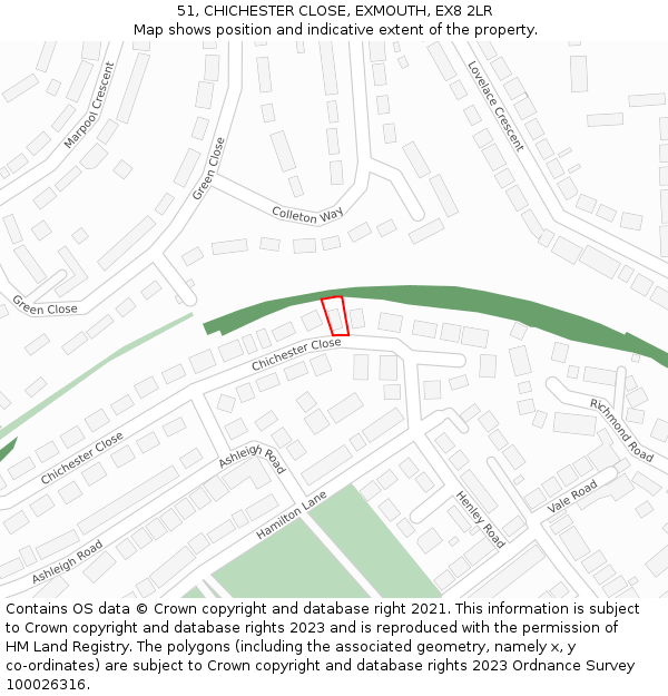 51, CHICHESTER CLOSE, EXMOUTH, EX8 2LR: Location map and indicative extent of plot