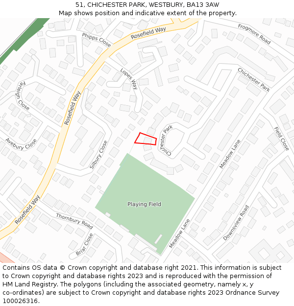 51, CHICHESTER PARK, WESTBURY, BA13 3AW: Location map and indicative extent of plot