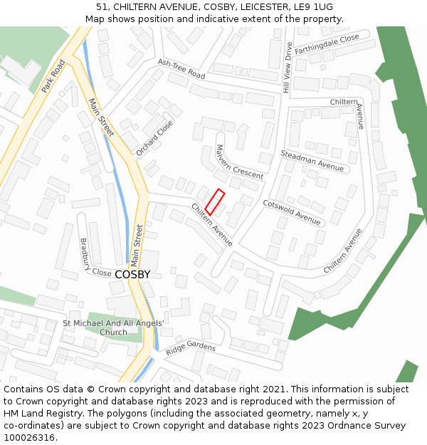 51, CHILTERN AVENUE, COSBY, LEICESTER, LE9 1UG: Location map and indicative extent of plot