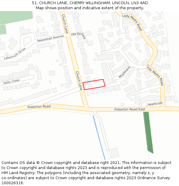 51, CHURCH LANE, CHERRY WILLINGHAM, LINCOLN, LN3 4AD: Location map and indicative extent of plot