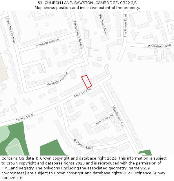 51, CHURCH LANE, SAWSTON, CAMBRIDGE, CB22 3JR: Location map and indicative extent of plot