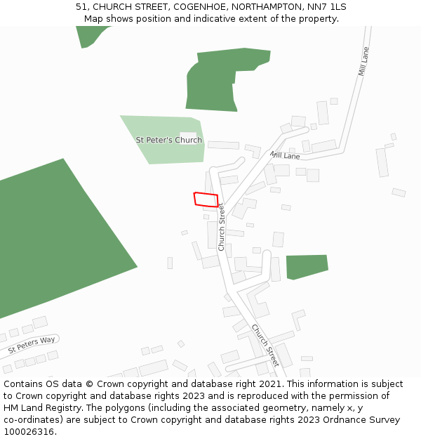 51, CHURCH STREET, COGENHOE, NORTHAMPTON, NN7 1LS: Location map and indicative extent of plot