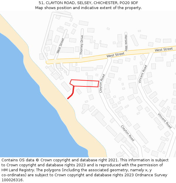 51, CLAYTON ROAD, SELSEY, CHICHESTER, PO20 9DF: Location map and indicative extent of plot