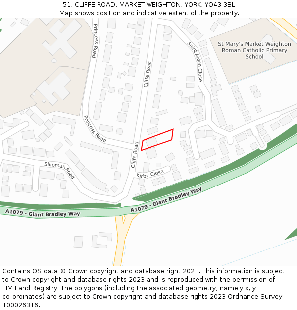 51, CLIFFE ROAD, MARKET WEIGHTON, YORK, YO43 3BL: Location map and indicative extent of plot