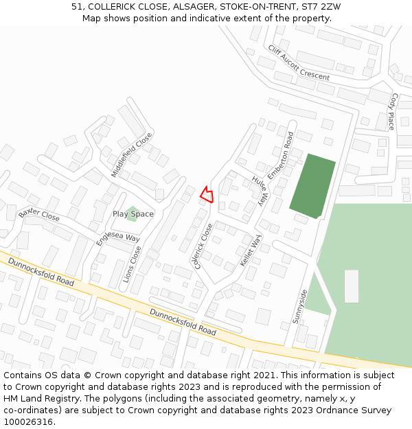 51, COLLERICK CLOSE, ALSAGER, STOKE-ON-TRENT, ST7 2ZW: Location map and indicative extent of plot