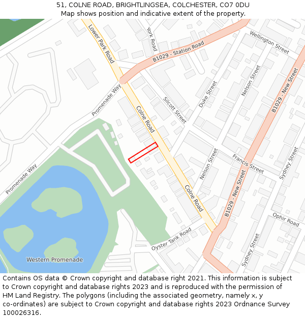 51, COLNE ROAD, BRIGHTLINGSEA, COLCHESTER, CO7 0DU: Location map and indicative extent of plot