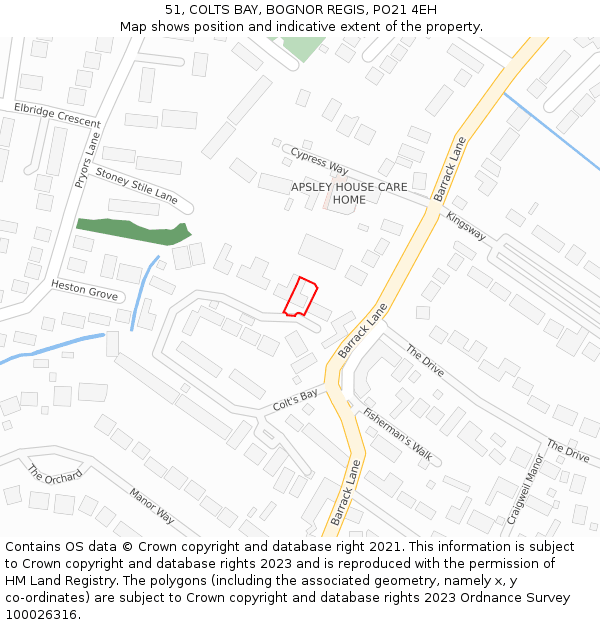 51, COLTS BAY, BOGNOR REGIS, PO21 4EH: Location map and indicative extent of plot