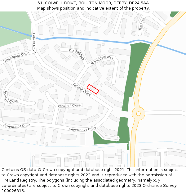 51, COLWELL DRIVE, BOULTON MOOR, DERBY, DE24 5AA: Location map and indicative extent of plot