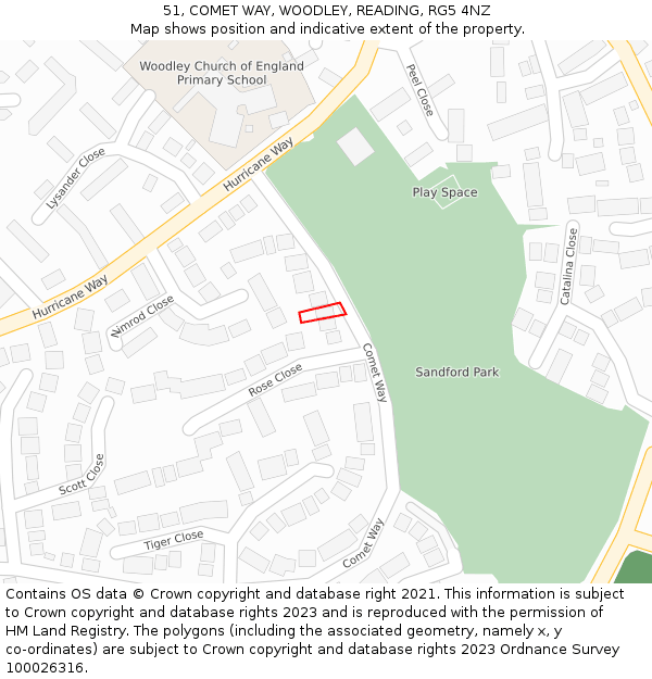 51, COMET WAY, WOODLEY, READING, RG5 4NZ: Location map and indicative extent of plot