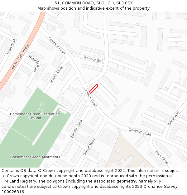 51, COMMON ROAD, SLOUGH, SL3 8SX: Location map and indicative extent of plot