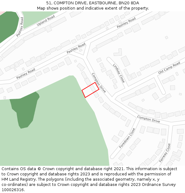 51, COMPTON DRIVE, EASTBOURNE, BN20 8DA: Location map and indicative extent of plot