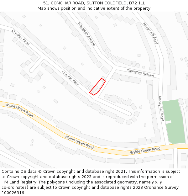 51, CONCHAR ROAD, SUTTON COLDFIELD, B72 1LL: Location map and indicative extent of plot