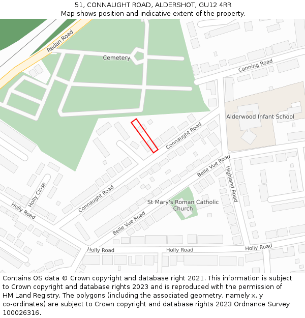 51, CONNAUGHT ROAD, ALDERSHOT, GU12 4RR: Location map and indicative extent of plot