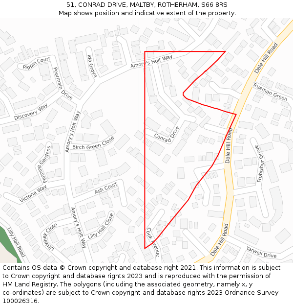 51, CONRAD DRIVE, MALTBY, ROTHERHAM, S66 8RS: Location map and indicative extent of plot