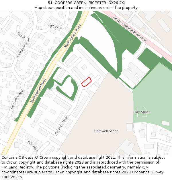 51, COOPERS GREEN, BICESTER, OX26 4XJ: Location map and indicative extent of plot