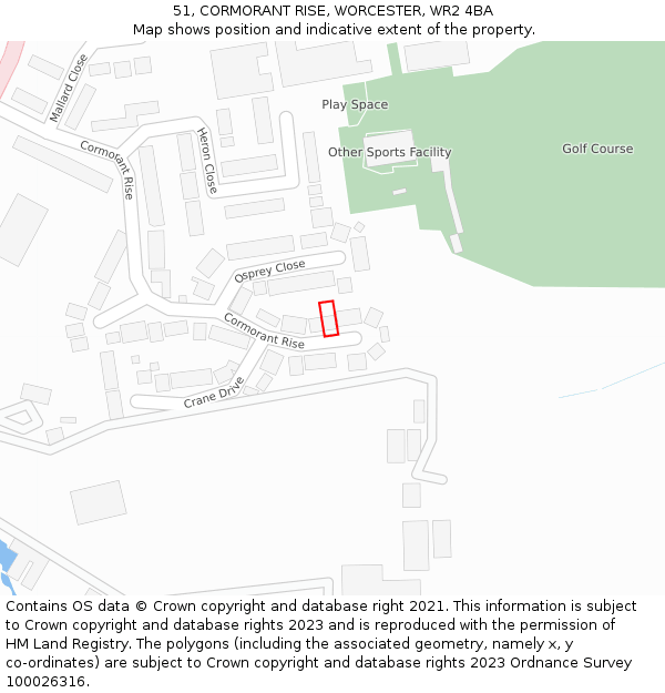 51, CORMORANT RISE, WORCESTER, WR2 4BA: Location map and indicative extent of plot