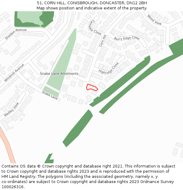 51, CORN HILL, CONISBROUGH, DONCASTER, DN12 2BH: Location map and indicative extent of plot