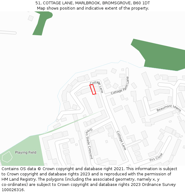 51, COTTAGE LANE, MARLBROOK, BROMSGROVE, B60 1DT: Location map and indicative extent of plot