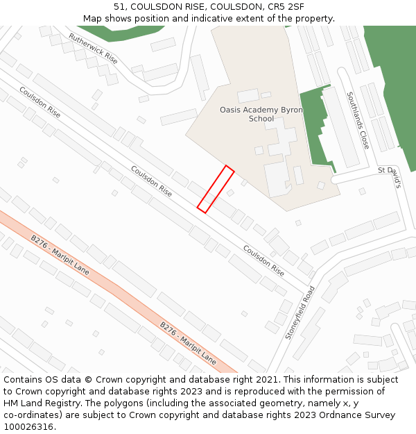 51, COULSDON RISE, COULSDON, CR5 2SF: Location map and indicative extent of plot