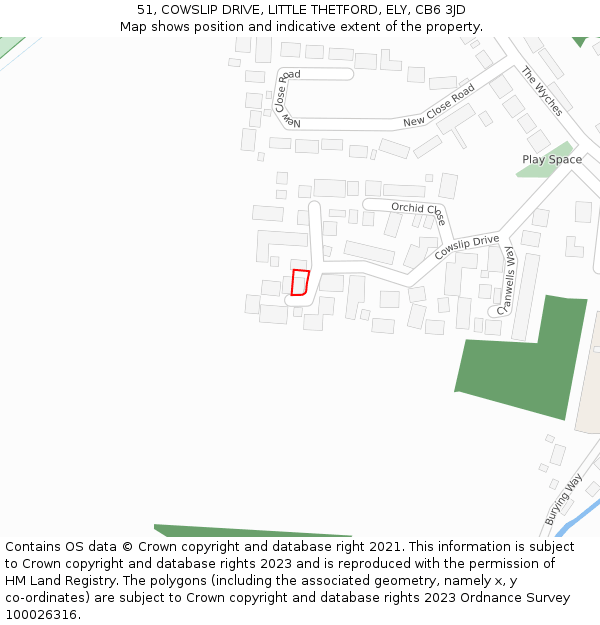 51, COWSLIP DRIVE, LITTLE THETFORD, ELY, CB6 3JD: Location map and indicative extent of plot