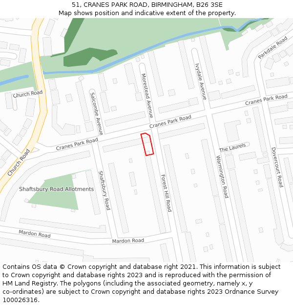 51, CRANES PARK ROAD, BIRMINGHAM, B26 3SE: Location map and indicative extent of plot