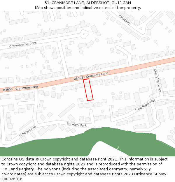 51, CRANMORE LANE, ALDERSHOT, GU11 3AN: Location map and indicative extent of plot