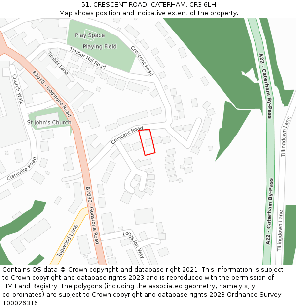 51, CRESCENT ROAD, CATERHAM, CR3 6LH: Location map and indicative extent of plot