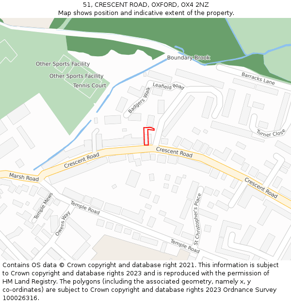 51, CRESCENT ROAD, OXFORD, OX4 2NZ: Location map and indicative extent of plot