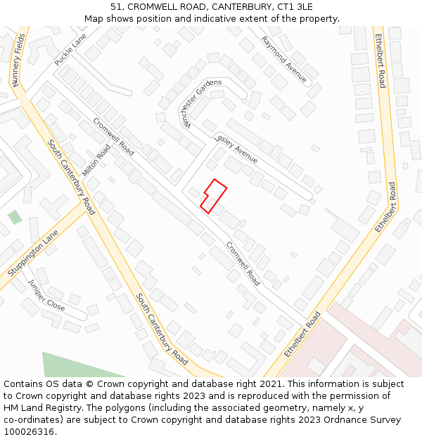 51, CROMWELL ROAD, CANTERBURY, CT1 3LE: Location map and indicative extent of plot