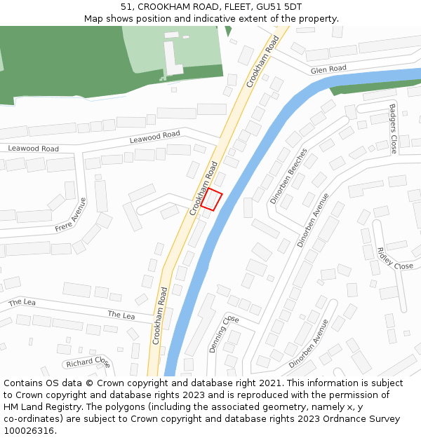 51, CROOKHAM ROAD, FLEET, GU51 5DT: Location map and indicative extent of plot