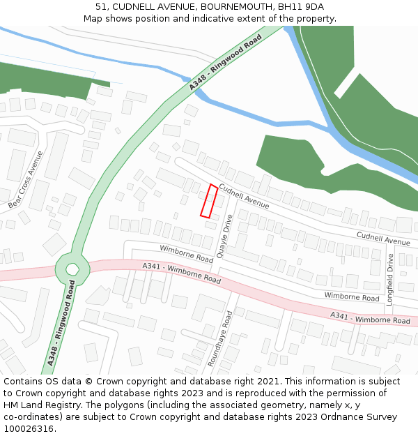 51, CUDNELL AVENUE, BOURNEMOUTH, BH11 9DA: Location map and indicative extent of plot