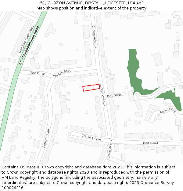 51, CURZON AVENUE, BIRSTALL, LEICESTER, LE4 4AF: Location map and indicative extent of plot