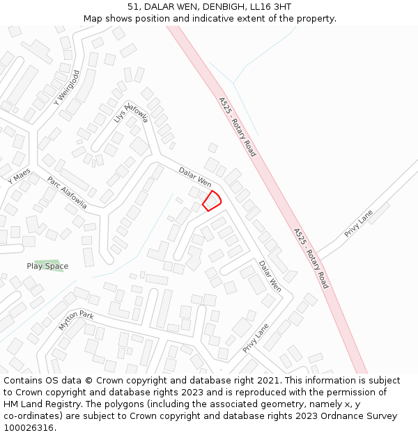 51, DALAR WEN, DENBIGH, LL16 3HT: Location map and indicative extent of plot