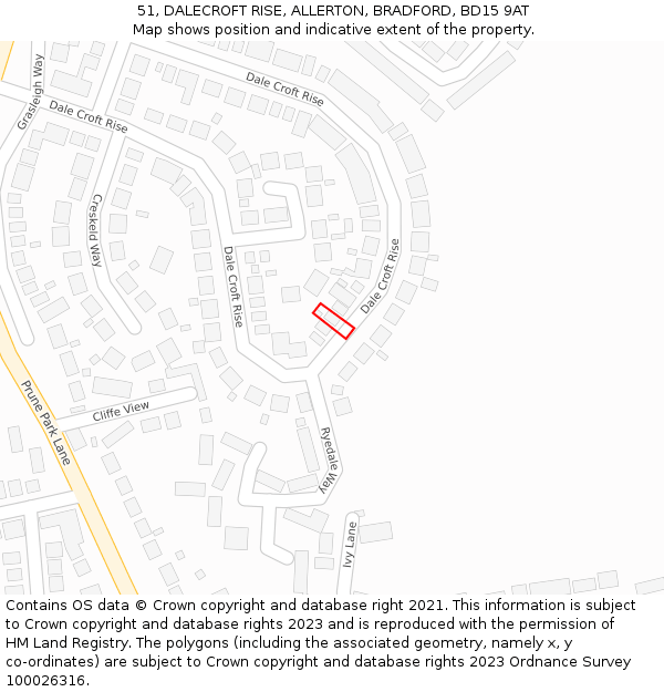 51, DALECROFT RISE, ALLERTON, BRADFORD, BD15 9AT: Location map and indicative extent of plot