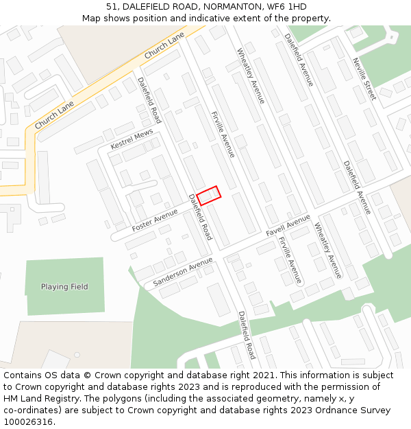 51, DALEFIELD ROAD, NORMANTON, WF6 1HD: Location map and indicative extent of plot