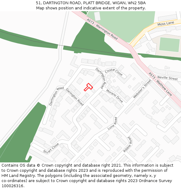 51, DARTINGTON ROAD, PLATT BRIDGE, WIGAN, WN2 5BA: Location map and indicative extent of plot