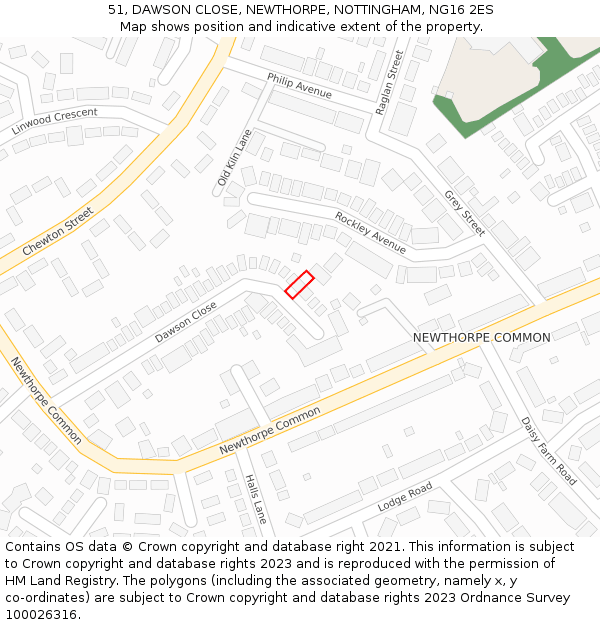 51, DAWSON CLOSE, NEWTHORPE, NOTTINGHAM, NG16 2ES: Location map and indicative extent of plot