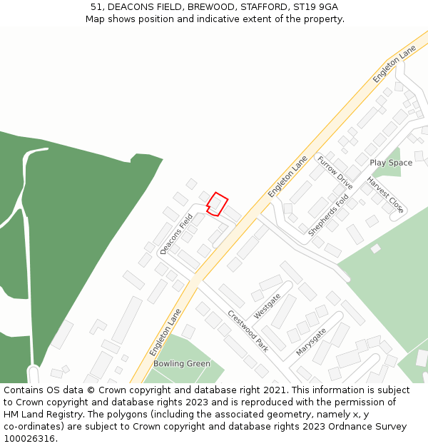 51, DEACONS FIELD, BREWOOD, STAFFORD, ST19 9GA: Location map and indicative extent of plot