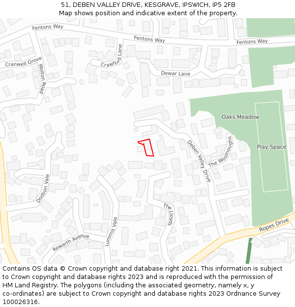 51, DEBEN VALLEY DRIVE, KESGRAVE, IPSWICH, IP5 2FB: Location map and indicative extent of plot