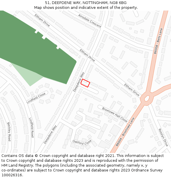 51, DEEPDENE WAY, NOTTINGHAM, NG8 6BG: Location map and indicative extent of plot
