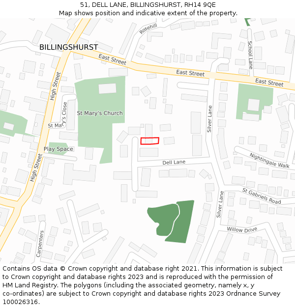 51, DELL LANE, BILLINGSHURST, RH14 9QE: Location map and indicative extent of plot