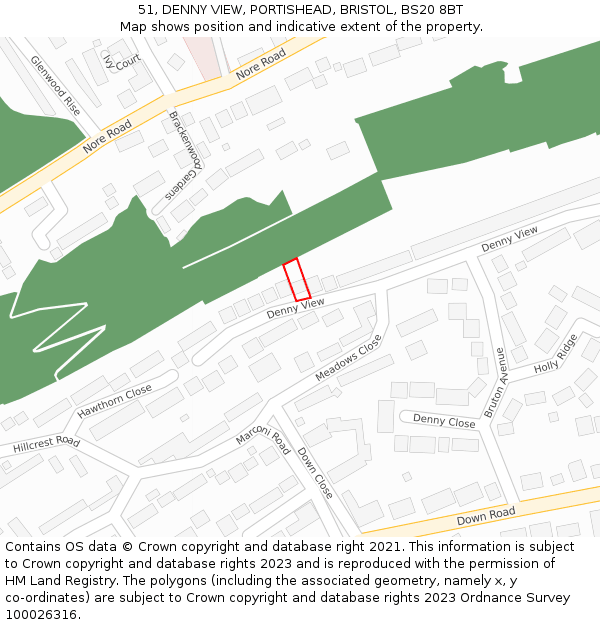 51, DENNY VIEW, PORTISHEAD, BRISTOL, BS20 8BT: Location map and indicative extent of plot