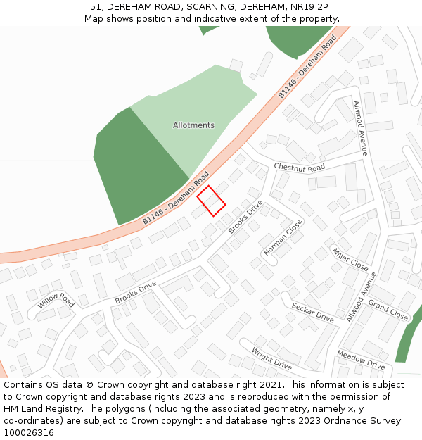 51, DEREHAM ROAD, SCARNING, DEREHAM, NR19 2PT: Location map and indicative extent of plot