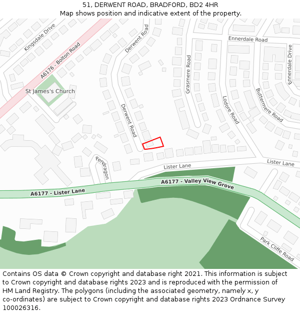51, DERWENT ROAD, BRADFORD, BD2 4HR: Location map and indicative extent of plot