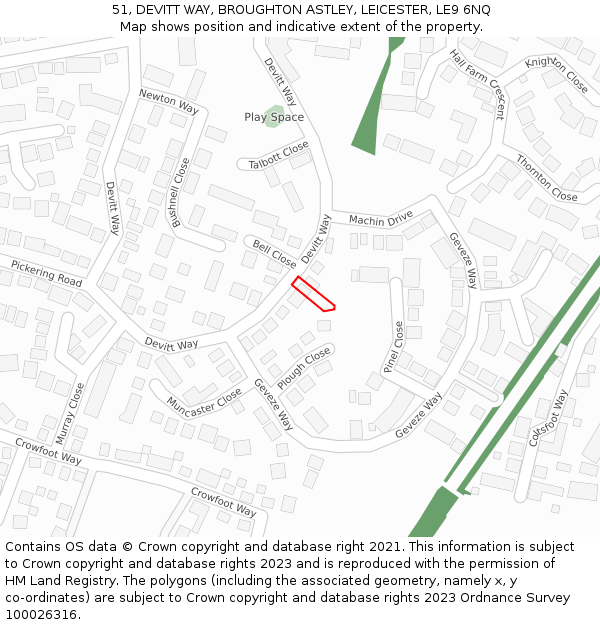 51, DEVITT WAY, BROUGHTON ASTLEY, LEICESTER, LE9 6NQ: Location map and indicative extent of plot
