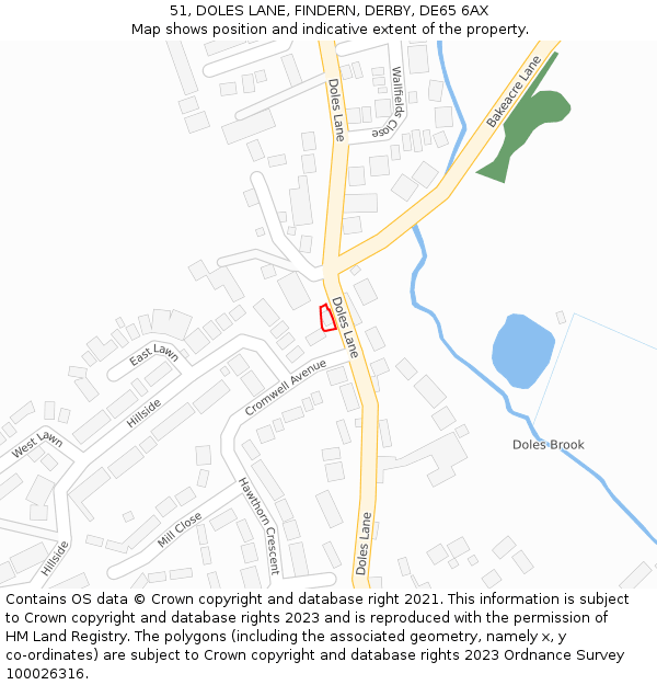 51, DOLES LANE, FINDERN, DERBY, DE65 6AX: Location map and indicative extent of plot