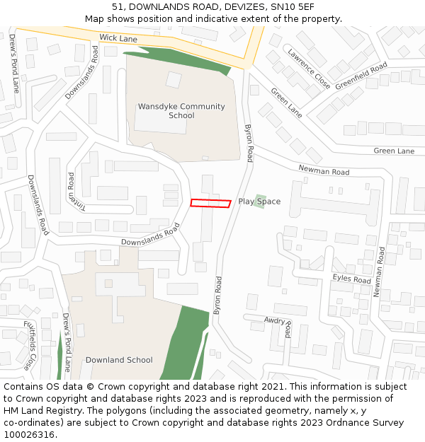 51, DOWNLANDS ROAD, DEVIZES, SN10 5EF: Location map and indicative extent of plot